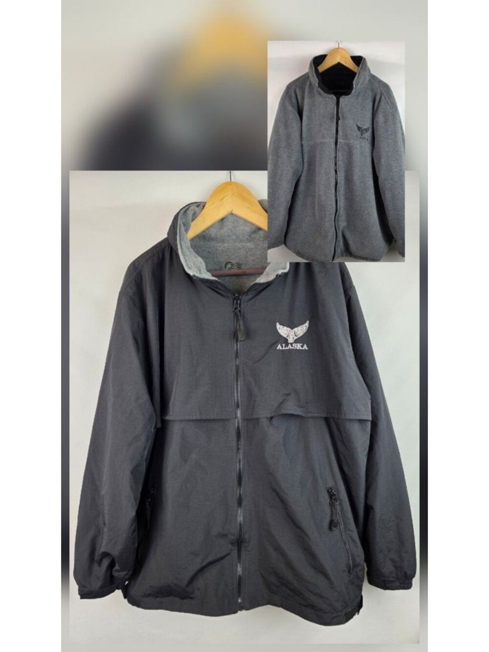 Princess Cruises Alaska Jacket Size Large Black Gray Reversible Hood Winter Coat